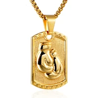 stainless steel gold punk rock boxing gloves pendant necklace dog tag sports men boxing necklaces jewellery gift for him