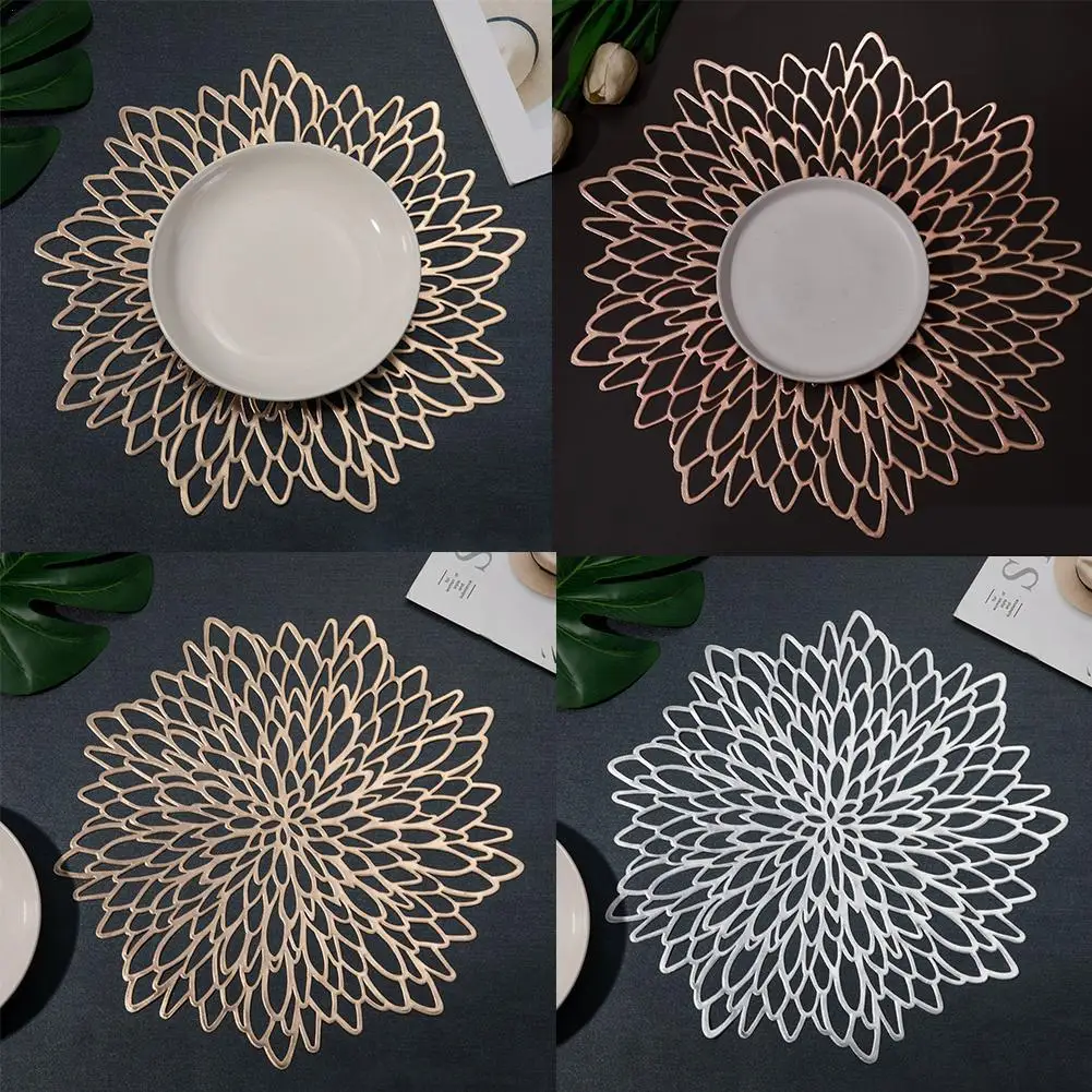 

Hollow Table Mat Hibiscus Flower Bronzing PVC Placemat Insulation Coaster Pads Table Bowl Home Christmas Decor Heat Resistant