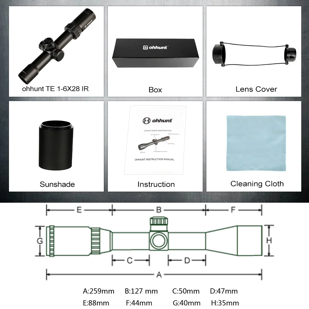 Охота ohhunt тонкий край 1 6X28 IR Riflescopes Mil Dot стекло травление сетка RGB Освещение