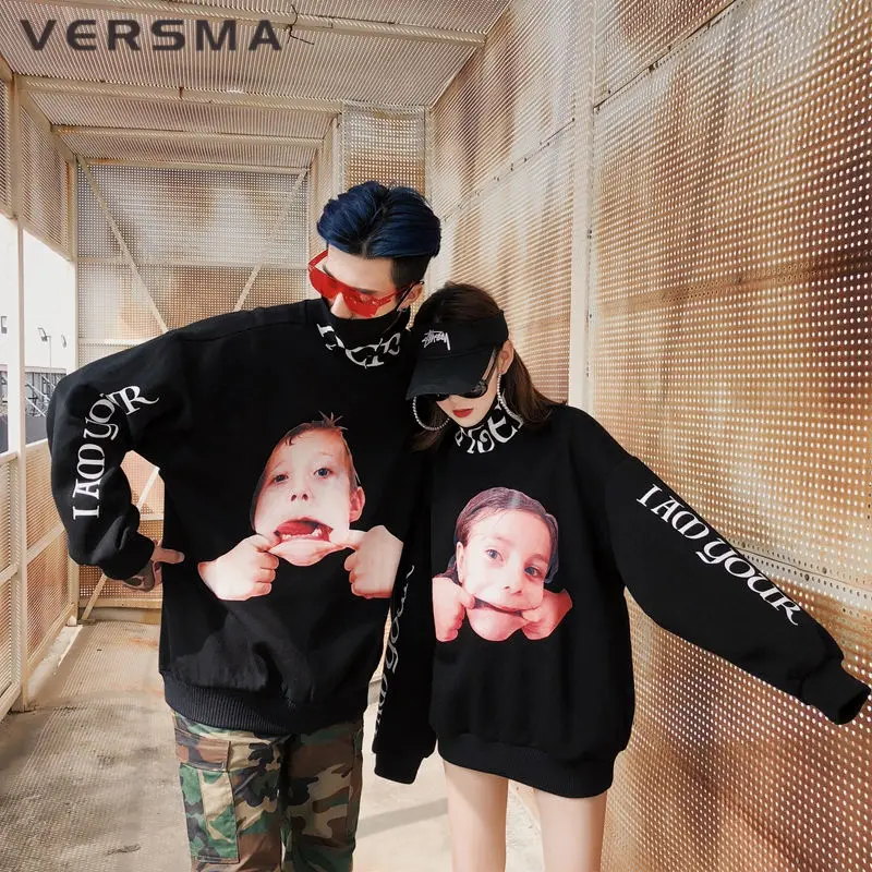 VERSMA корейский Harajuku Ulzzang 3D печатных толстовки кофты для мужчин и женщин осень High Street хип хоп свободные Рождество Пара Толстовка