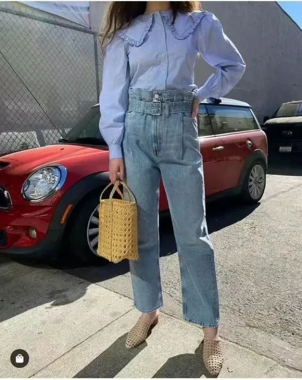 Jenny&Dave  Loose  Boyfriend Jeans Ins Blogger Vintage Mom Jeans Woman England High Street Washed High Waist  Sashes For Women