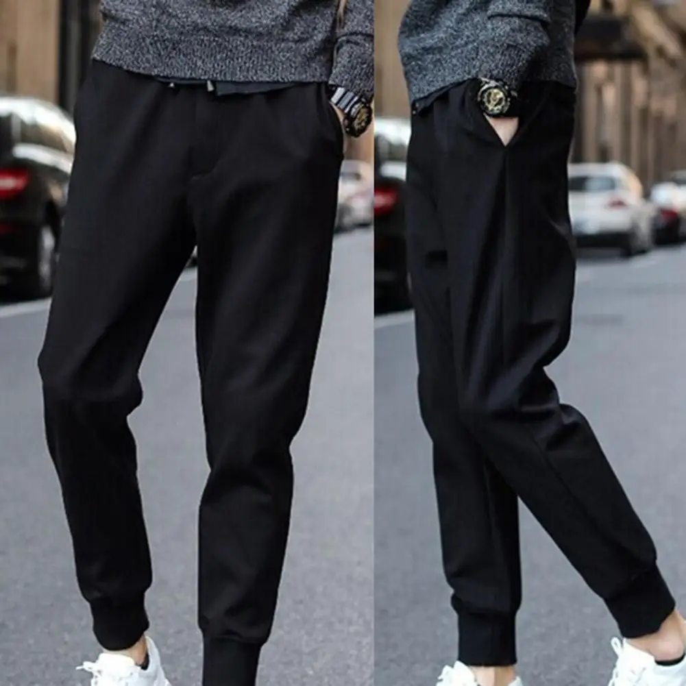 

Men Casual Waist Drawstring Ankle Tied Pockets Fitness Sports Long Pencil Pants Street Hanger Basic Stretch Elastic Waist Pants
