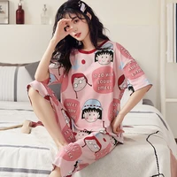 calf pants sleep tops cotton womens pajamas set home suit plus size sleepwear summer clothes for women pijamas pyjamas korean