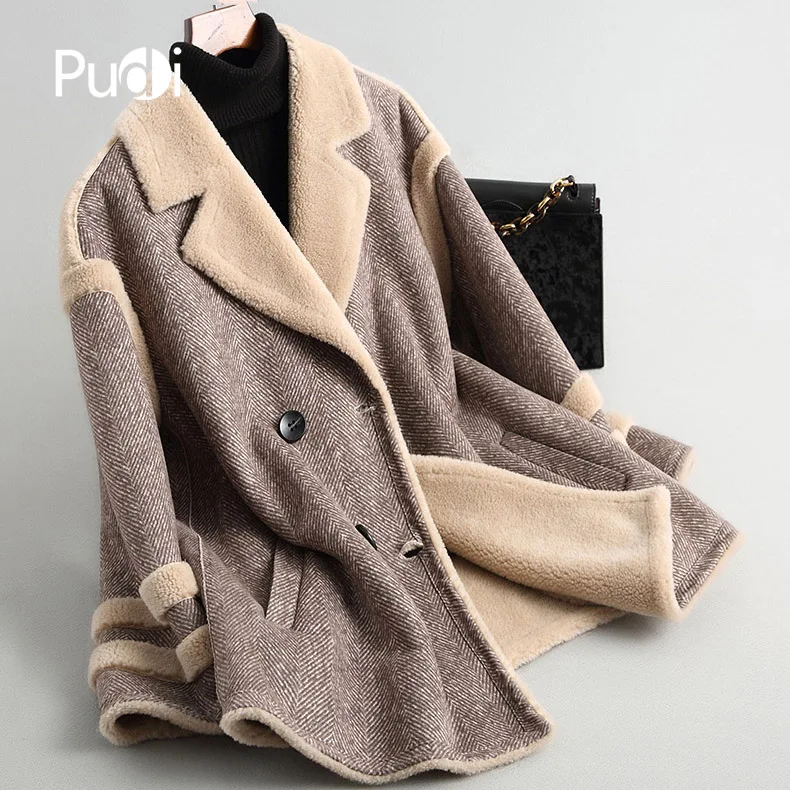 PUDI A18006 женская зимняя парка из натуральной шерсти большого размера теплая куртка