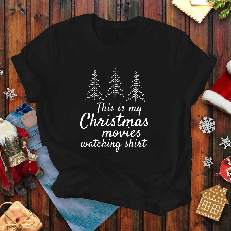 

Это моя Рождественская футболка для просмотра фильмов, забавная Женская футболка в подарок на Рождество, зимняя футболка с коротким рукаво...