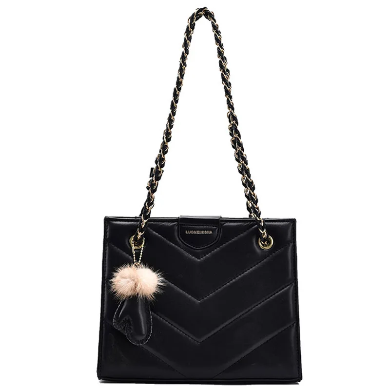 

Elegant High-Quality PU Leather Large Handbag For Women 2020 Designer New Trendy Textured Crossbody Chain Shoulder Bag 31178