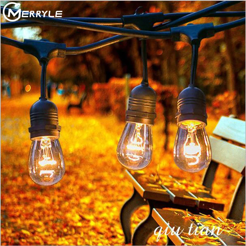 Livre à Prova Luzes da Corda Ip65 ao ar Luz de Fadas com Plug Dwaterproof Água Jardim 10m E27 Lâmpadas Led Quintal Decoração Natal Feriado Luz 5m