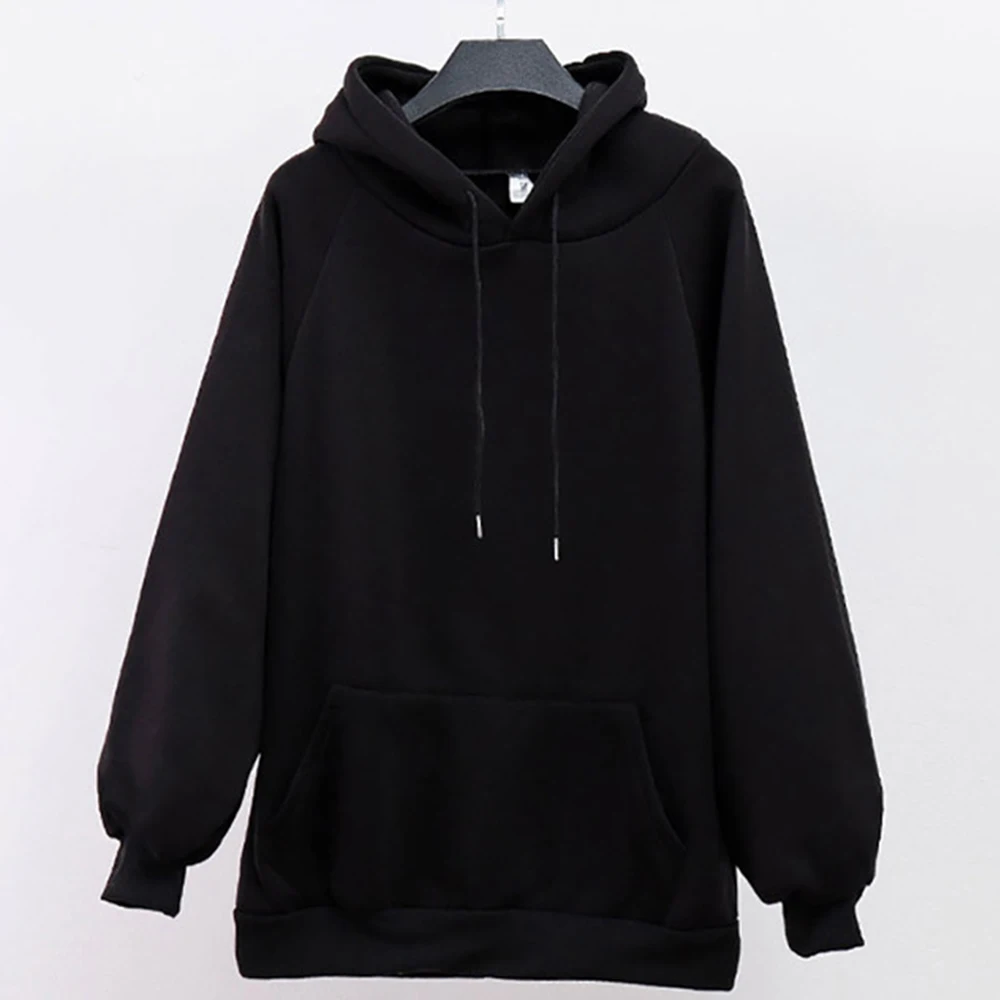 

RXRXCOCO Solid Sweatshirt Hoodies Loose Long Sleeve Warm Pocket Hooded Casual Clothes Sweatshirt Women Oversized Hoodies Women