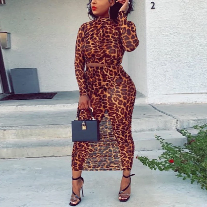 Женский топ с длинным рукавом и леопардовым принтом юбка-макси комплект из 2