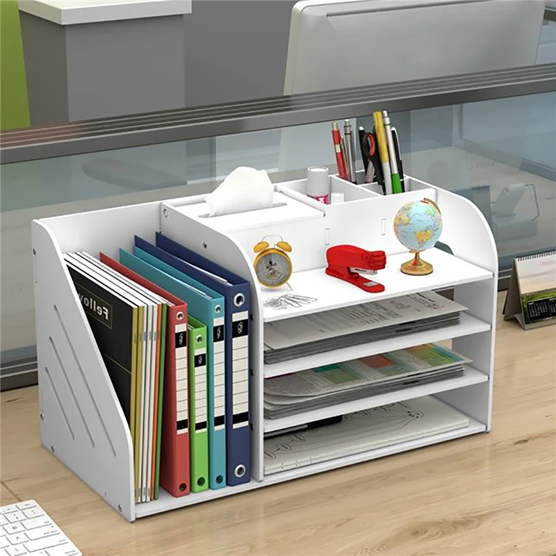 

Office Supplies Desktop Storage Rack Multifuntion Assembly Organizer Shelf for Folder Magazine Newspaper Bookshelf Office Holder