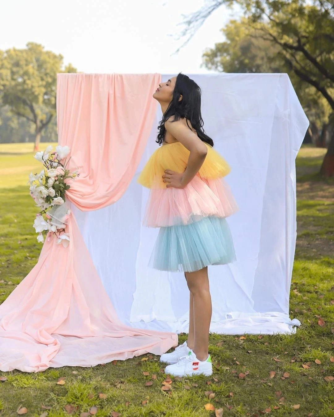 Цветное яркое Тюлевое Мини Летнее платье новинка многоярусные короткие юбки