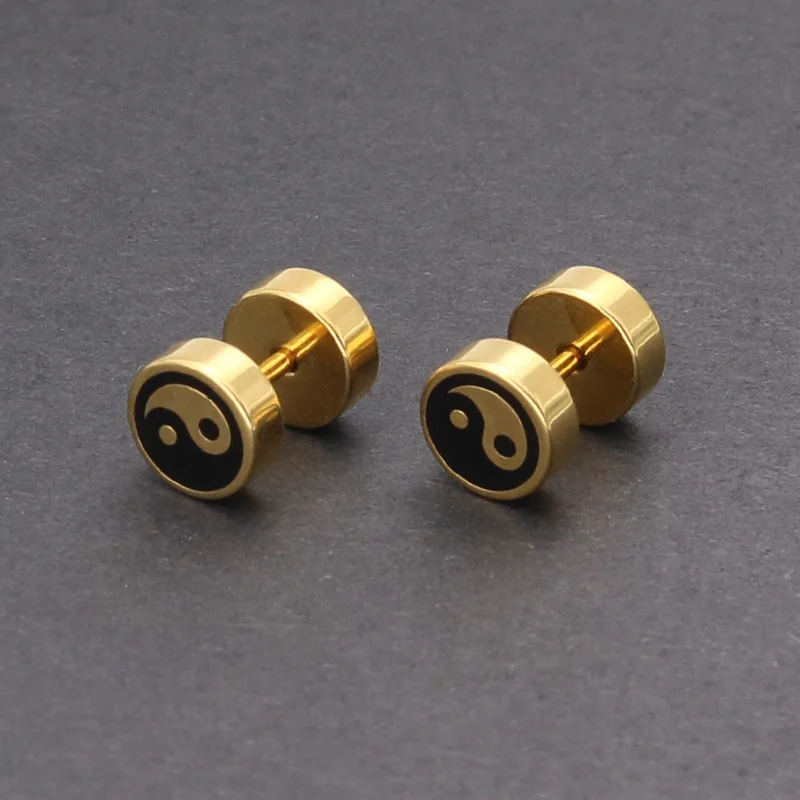 Унисекс золото/серебро Цвет штанга Титановая Сталь Yin Yang Tai Chi мужские серьги панк