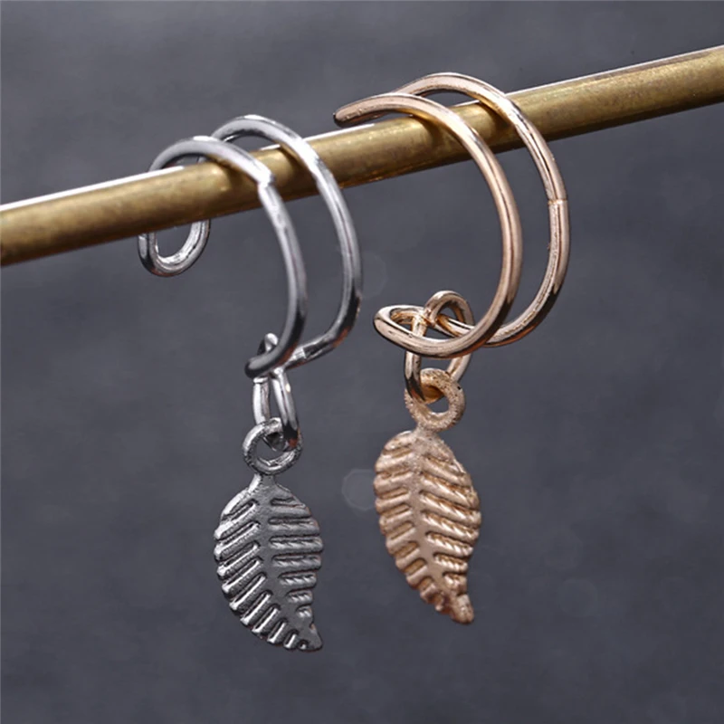 1pc Punk Rock Geometric U Shape Ear Clip Cuff Wrap Earrings No Piercing-Clip Leaf Pattern Statement Jewelry For Women | Украшения и