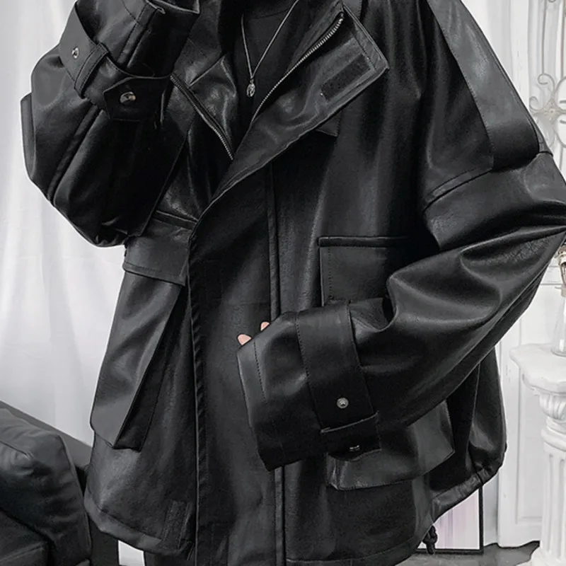 

Men's jacket 2020 spring new handsome loose solid color wild leather jacket youth personality fashion trend men's clothing