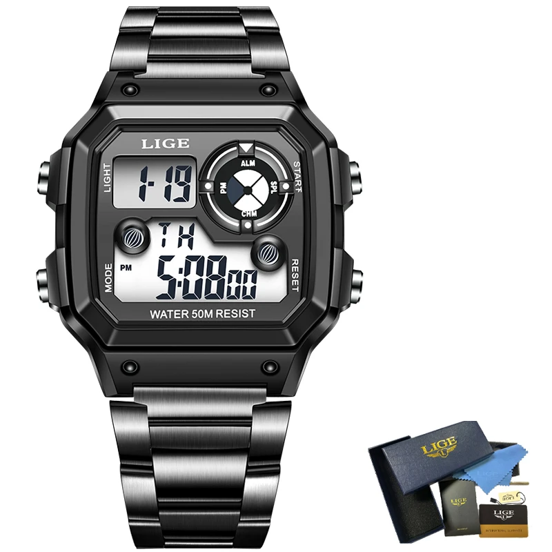 

2021 LIGE New Sports Men Digital Watch Creative Diving Watches Male Steel Waterproof Wristwatch Alarm Clocks Relogio Masculino