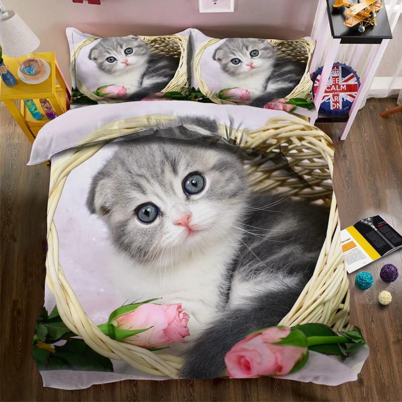 3d комплекты постельного белья фиолетовый венок котенок рисунок пододеяльник