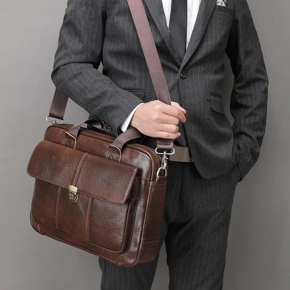 MVA Men's Briefcase Bag Men's Genuine Leather Laptop Bag 14 Business Tote for Document Office Portable Laptop Shoulder Bags 315