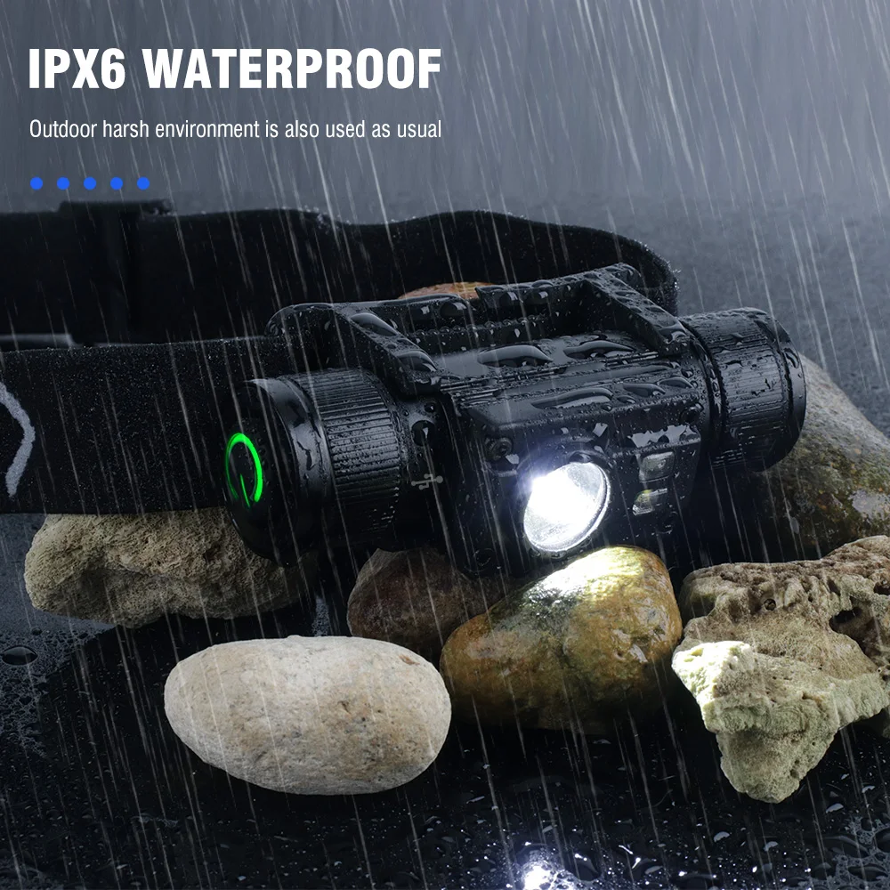

XM-L2+2*XPE LED Headlamp 7-Mode Powerful Headlight Type-C Rechargeable 18650 Waterproof Head Torch for Camping Hunting