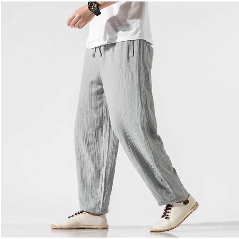 Льняные брюки для мужчин однотонные повседневные мужские летние тонкие