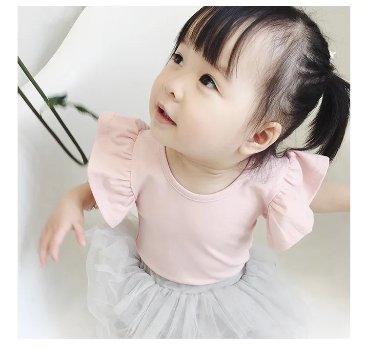 Одежда для маленьких девочек 2018 летняя белая футболка с оборками детские