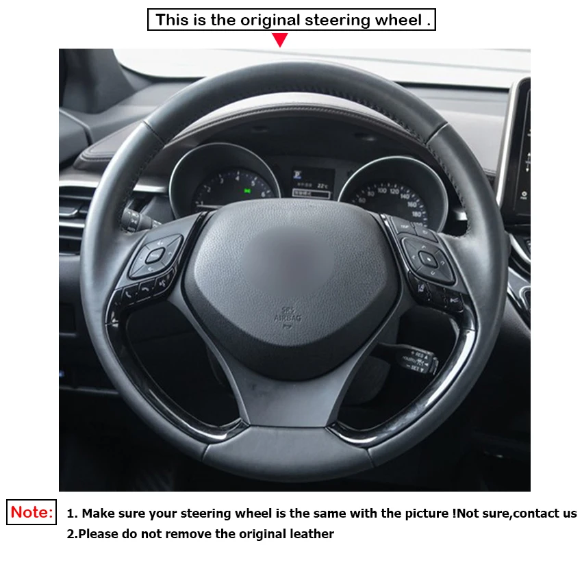 

LQTENLEO Black Artificial Leather DIY Hand-stitched Car Steering Wheel Cover For Toyota C-HR CHR 2016-2019 Izoa 2018 2019
