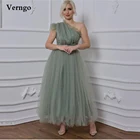 Verngo пыльно-Зеленый Тюль элегантное короткое платье для выпускного вечера на одно плечо Бисер лодыжки Длина Вечеринка платья размера плюс мать торжественное платье