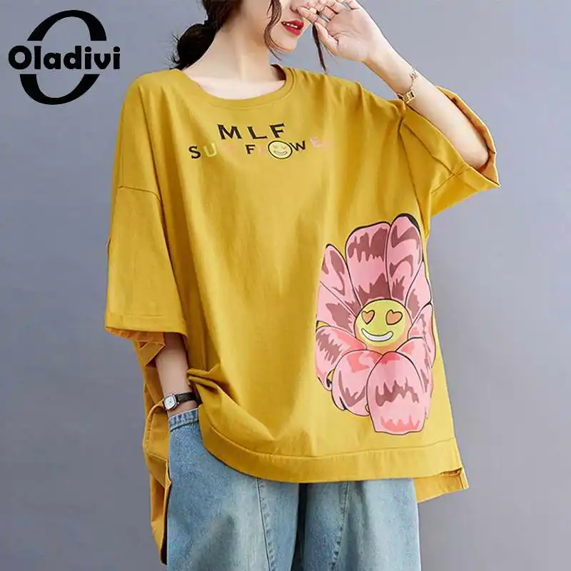 

Oladivi Oversize Oversized Clothing Fashion Print Casual Loose Tshirts Women Summer 2021 New Tee Shirts Ladies Tops Tunics 7XL