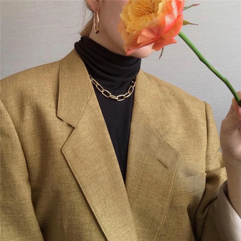 

Punk Chain Necklace Neck Chains for Women Vintage Exaggerated Golden Goth Hoop Metal Necklace 2021 Clavicle Jewelry