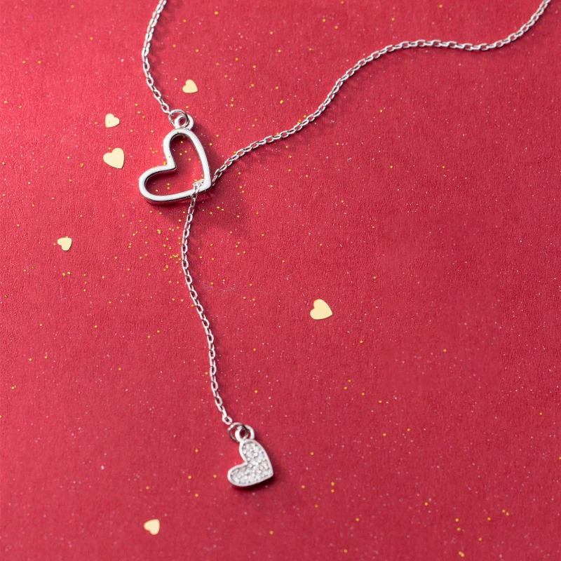 Modian Романтический двойные сердца 925 стерлингового серебра любовь Форма длинная