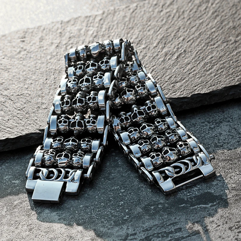 Широкая версия мужского браслета со скелетом панк 316 из нержавеющей стали с