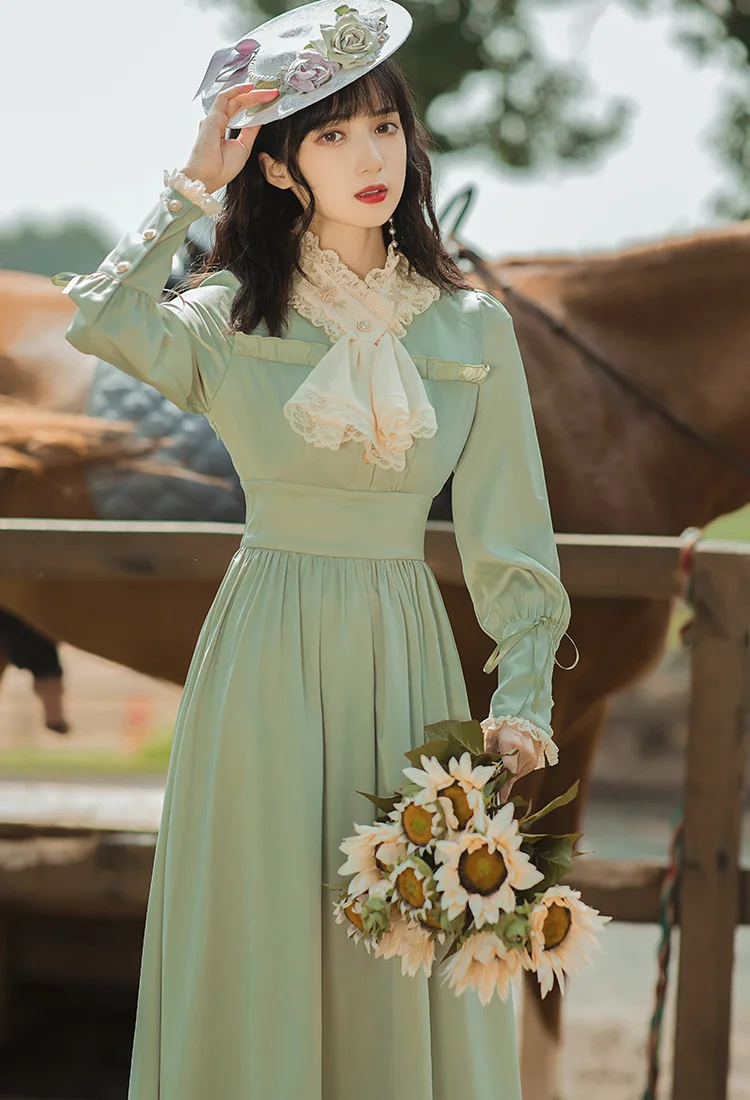 

EP Dressing Ladies Retro Style Gentle Spring Closed Waist Dress Show Thin Style Fairy Maxi dress