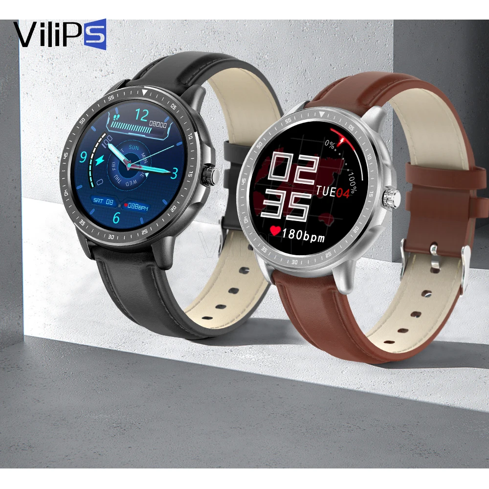 

Умные часы Vilips CF19 с кожаным ремешком, сенсорный экран 1,3 дюйма