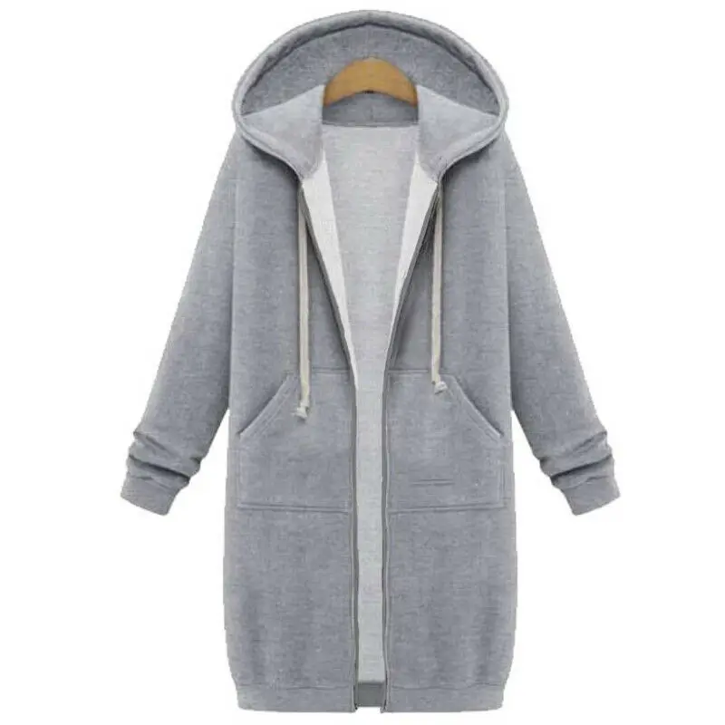 

2019 Warm Winter Womens Outwear Coat Fashion Long Sleeve Zipper Open Hoodie Quilted Sweatshirt Long Coat Casual Pocket Outwear
