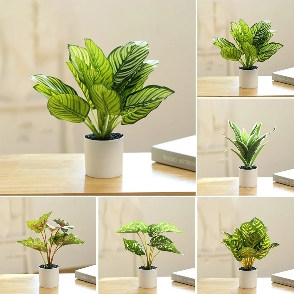 

Real Touch Artificial Potted Plant With Pot Simulation Alocasia Plants DIY Fake Bonsai Outdoor Garden Party Home Decor