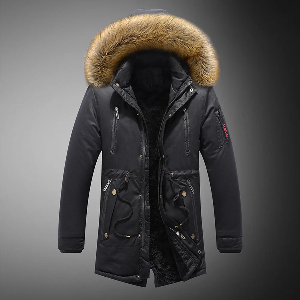 Covrlge Men's Padded Jacket Winter Detachable Hat Mid-length Coat Jacket Warmth Parka Zipper Hooded Causal Coat Male MWM123