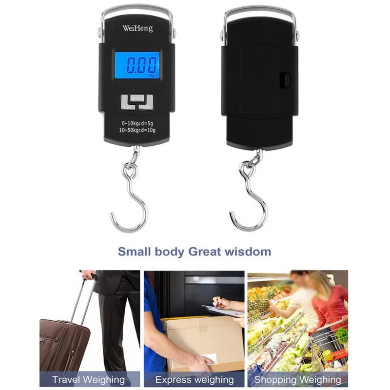 

Junejour 1Pcs Digital Mini Scale 50Kg/110kg Capacity Portable Electronic Backlight LCD Display Luggage Scale with Hanging Hook