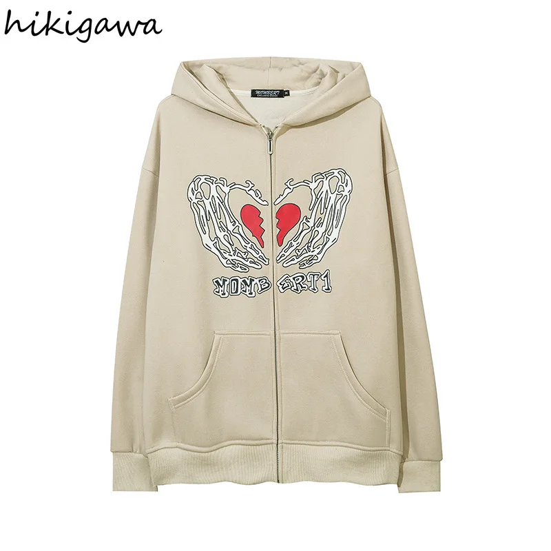 

Hikigawa 2021 толстовки большого размера шикарные пуловеры с принтом Harajuku уличная одежда BF топы с капюшоном Женская корейская мода толстый свите...