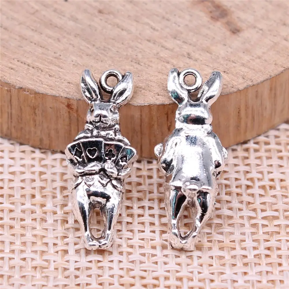 Кролик, игральные карты, Подвески для изготовления ювелирных изделий, фотоаксессуары, 10 шт., античное серебро, цвет 23x9 мм
