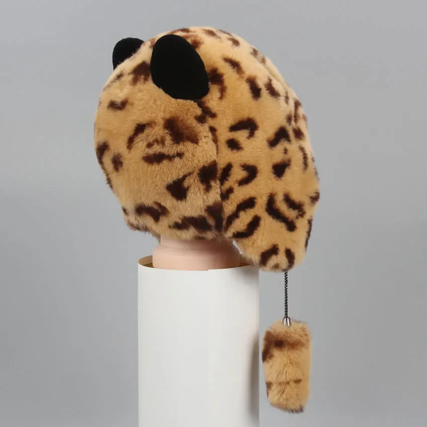 ICYMI Cute Winter Bear fur hat boys girls real rabbit children earmuffs warm Bomber hats caps | Аксессуары для одежды
