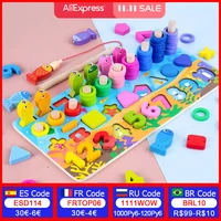 kids montessori math toys for toddlers wooden educational puzzle fishing toys number shape matching games board toy