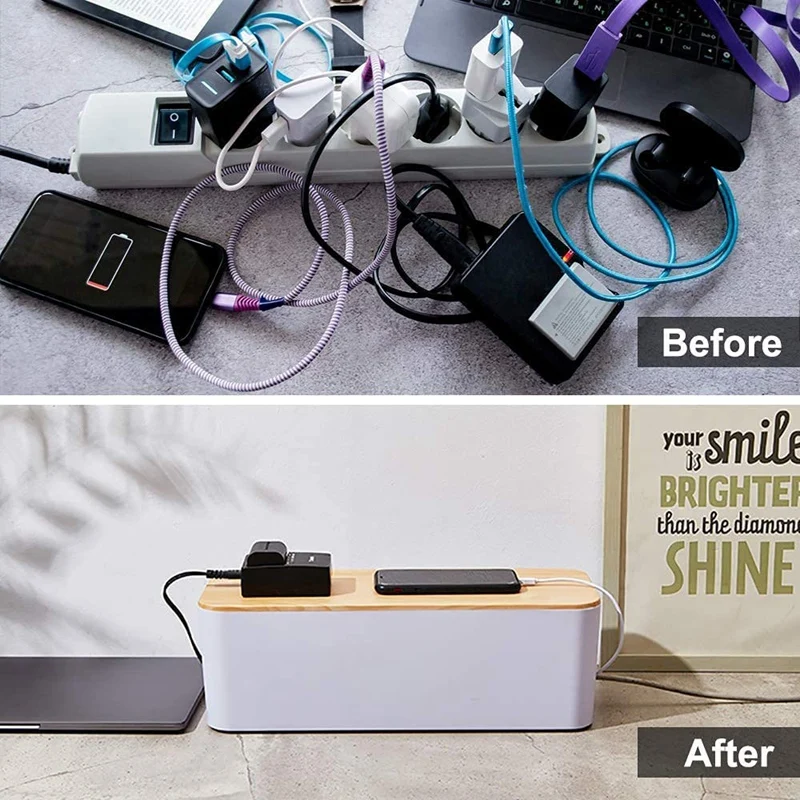 vender 2 Caixa De Armazenamento De Cabo Grande Caixa De Organizador De Cabo Com Tampa De Bambu Para Esconder A Gestão De Fios De Cabos Desarrumados