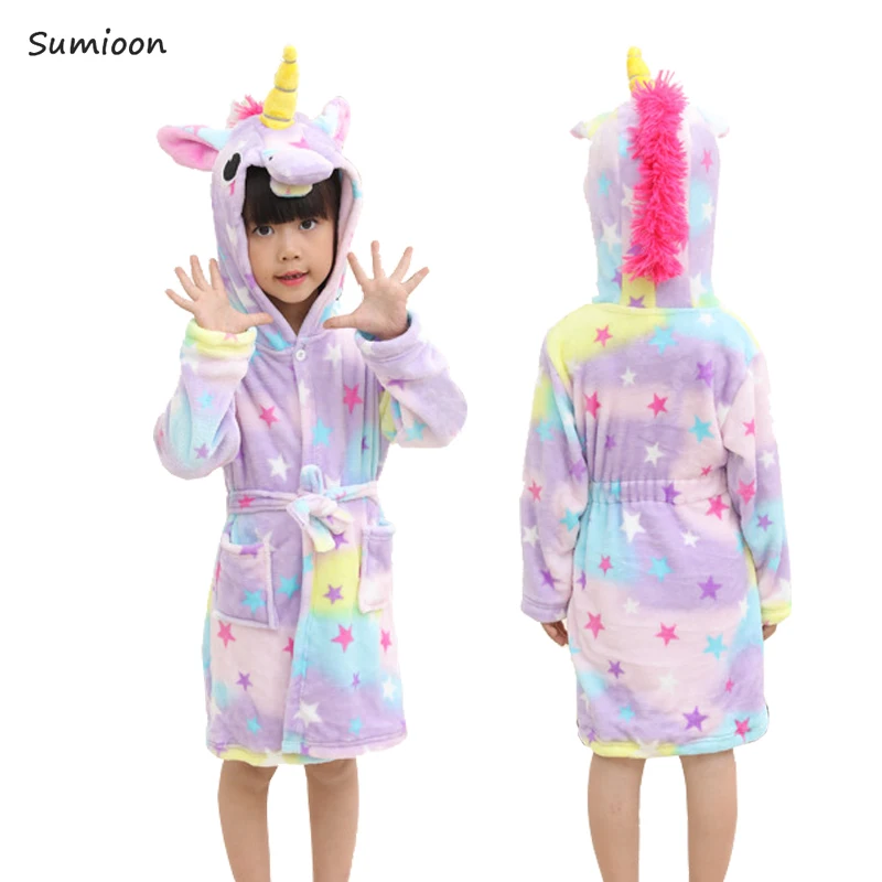 Star unicorn Kigurumi/детский халат; банный халат с единорогом; детский купальный костюм; Халат с капюшоном для мальчиков и девочек; фланелевая одежда для сна; ночная рубашка - Цвет: Star unicorn