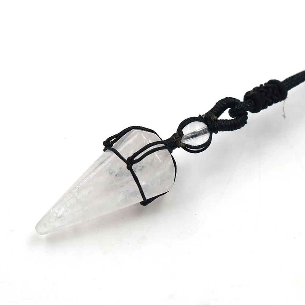 QIMOSHI Adjustable Leather Cord Natural stone Hexagonal Pointed Reiki Chakra Pendants Healing Quartz Crystal Pendulums Necklace | Украшения