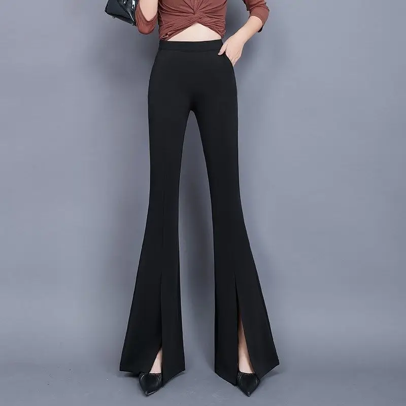 

Women 2021 Spring Autumn New Fashion Solid Color Split Trousers Female High Waist Flare Pants Ladies Casual Long Trousers Q781