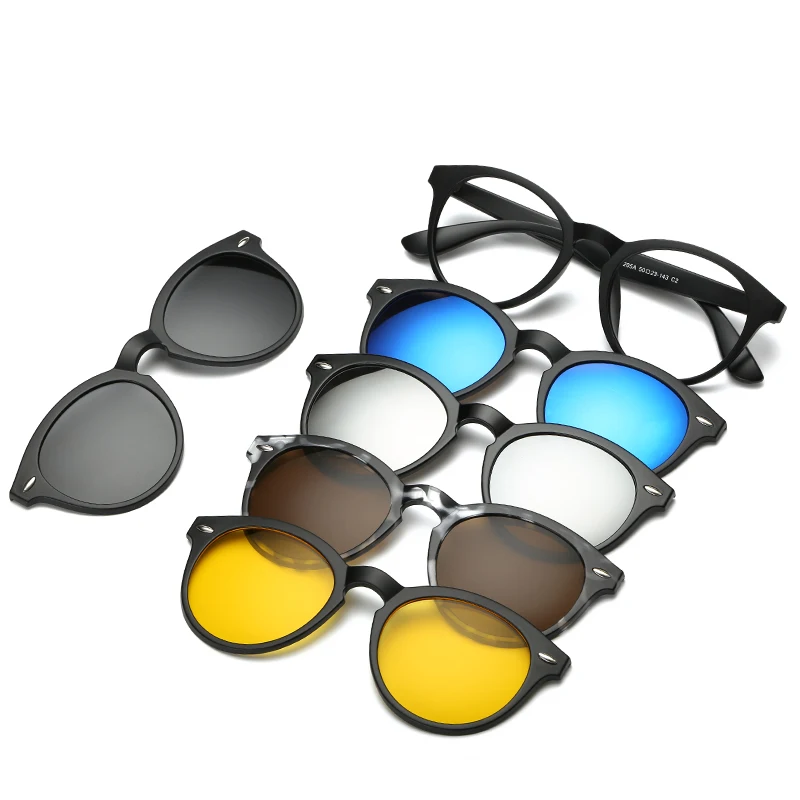 

6 In 1 Custom Men Women Polarized Optical Magnetic Sunglasses Clip Magnet Clip on Sunglasses Polaroid Clip on Sun Glasses Frame