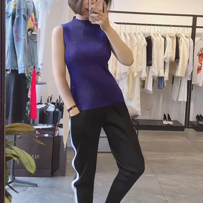 Лидер продаж модная женская футболка миаке без рукавов со складками и высоким