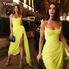 Черные лимонно-желтые шелковые шифоновые плиссированные вечерние платья Verngo, женские платья для официальной вечеринки в саудовском, арабском стиле, женское платье для выпускного вечера, 2021