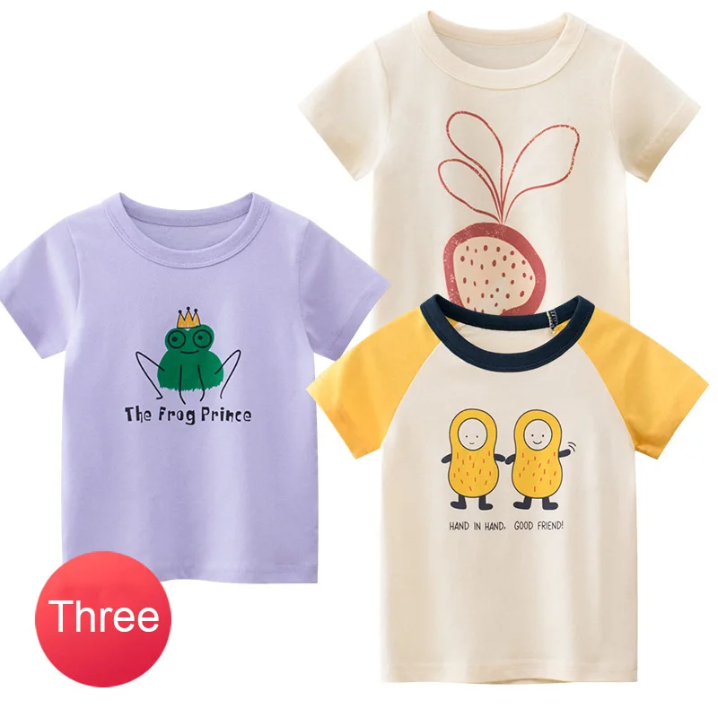 

2021 Children Girls T-shirts Summer Baby Girls Tops Clothes 2-8Y Kids Short Sleeve 3PCS T-shirt Outfit Toddler Cotton Cartoon