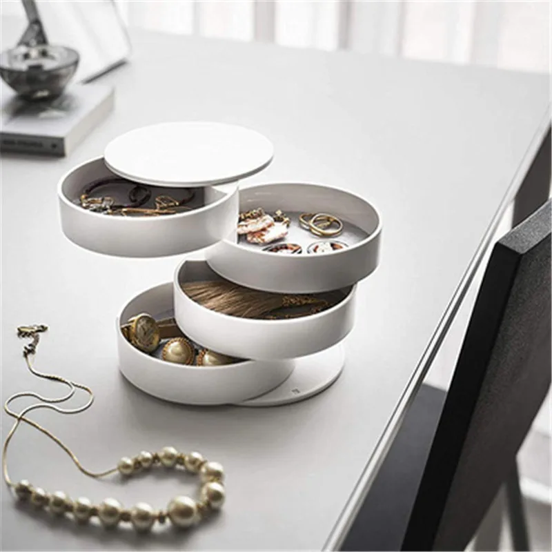 

ABS Rotatable Jewelry Storage Boxes 4 Layers Round Jewelry Organizer Nordic White Black Box Storage Earrings Display 10.2 x 10cm