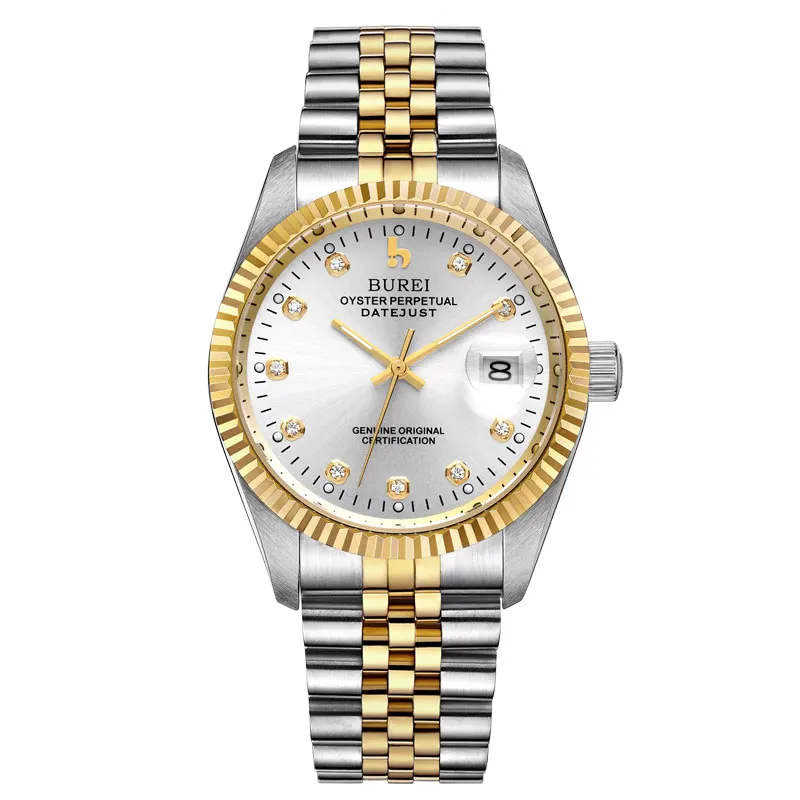 BUREI 5003 Switzerland часы мужские роскошные брендовые oyster perpetual datejust Miyota автоматические механические золотые relogio Masculino - Цвет: Серебристый